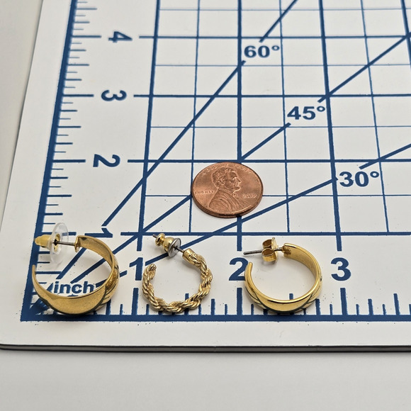 Hoop Earrings Goldtone Classic Minimalist Capsule Dainty Pierced Lot of 3 Pairs - Picture 3 of 11